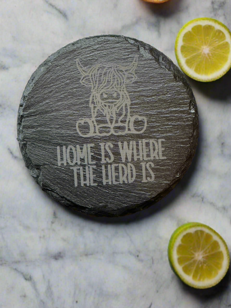 Slate coaster home is where the herd is