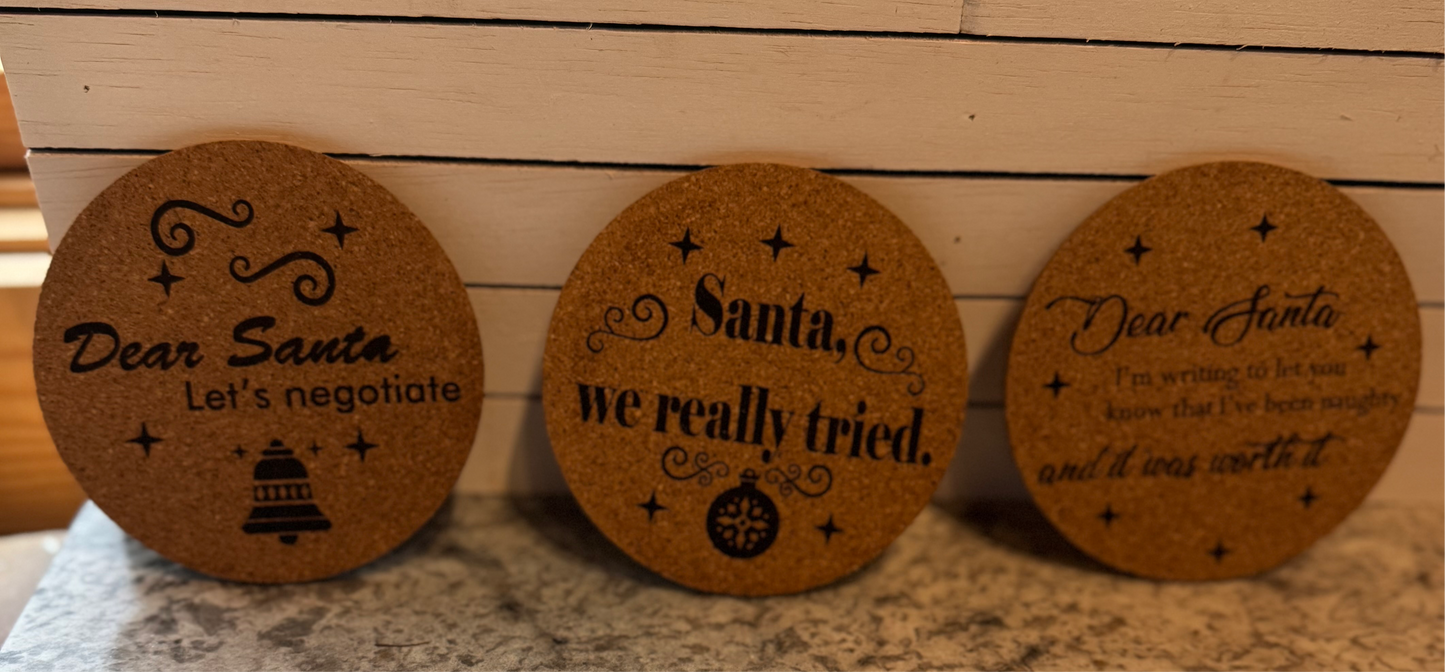 Funny sayings, Christmas, cork coasters