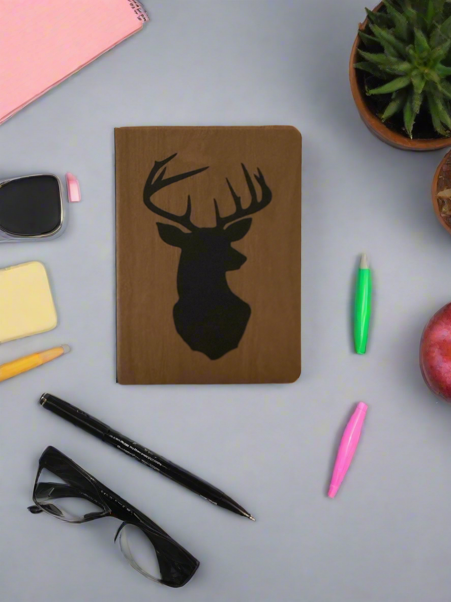 Wood Covered Notebook with Buck Design