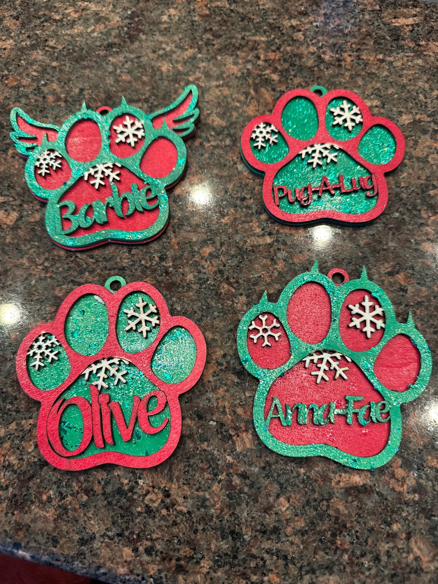 Christmas themed paw ornaments