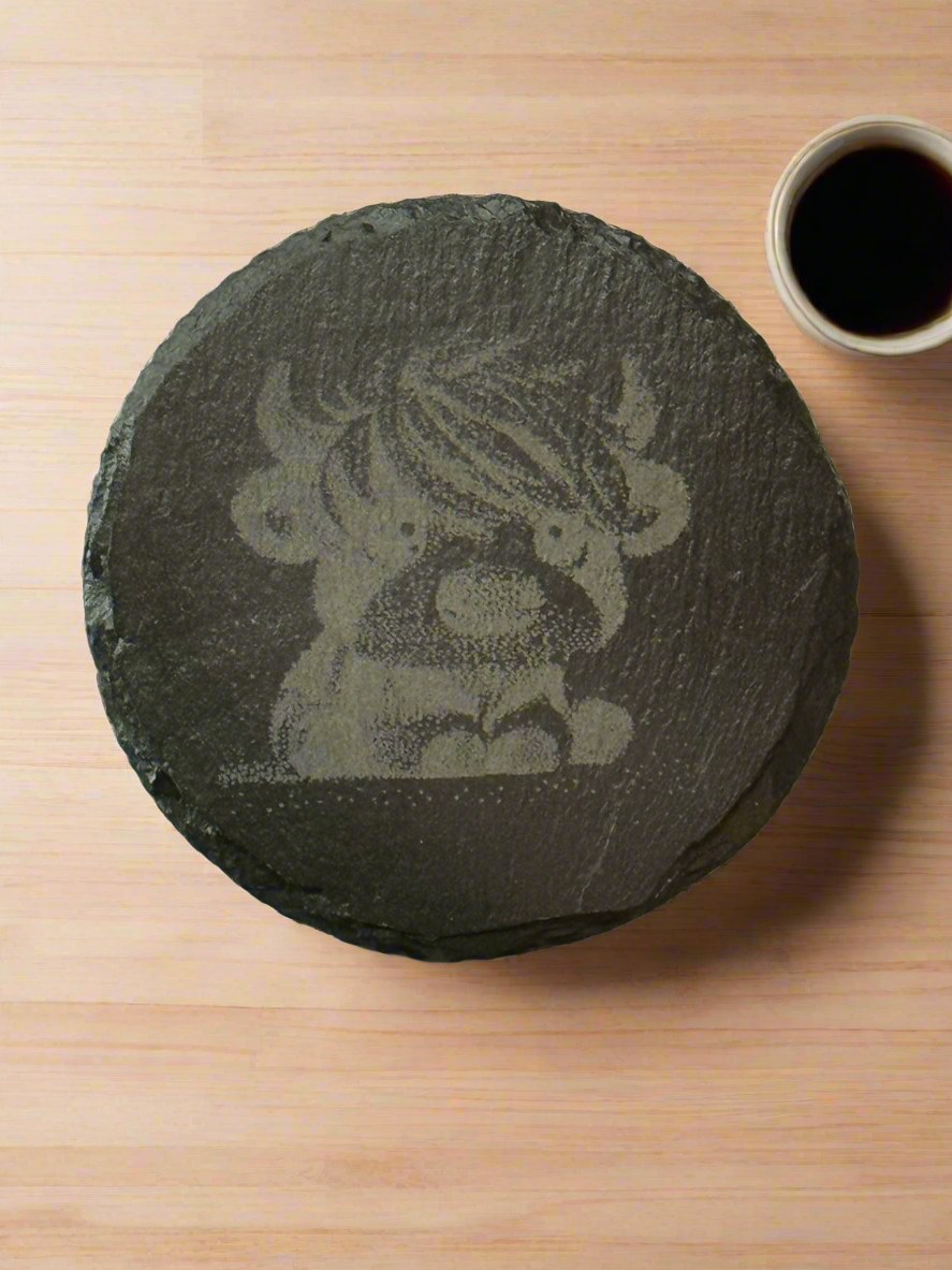 Cute Baby Highland Cow engraved on slate coaster