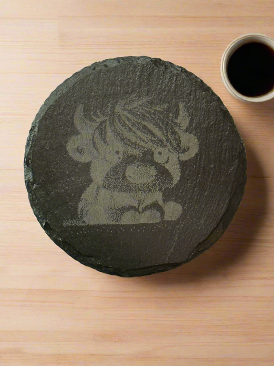 Cute Baby Highland Cow engraved on slate coaster