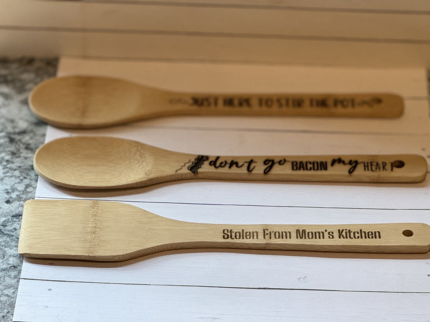 Funny or personalized wooden kitchen utensils